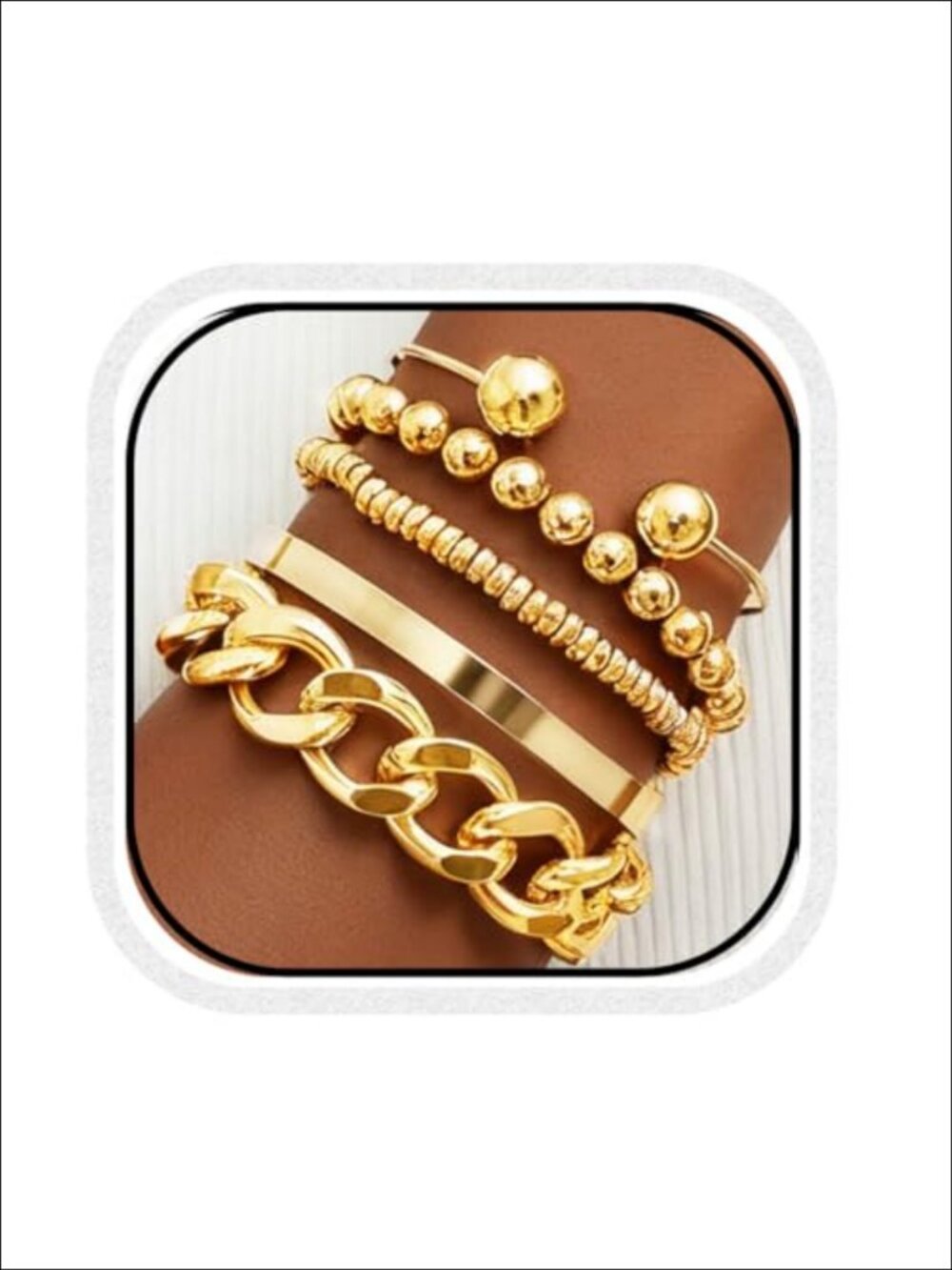 Gold Plated Chunky Bangle Bracelet Set Stackable Cuban Link 3-Piece